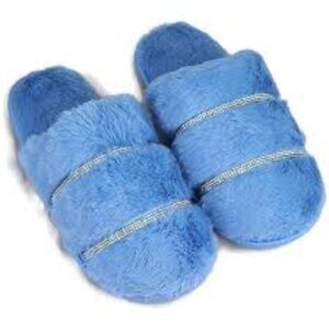Rhinestone Faux Slipper blue Size m